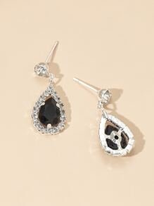 Pendientes con gota de agua zirconia cúbica - Negro - Ver 3