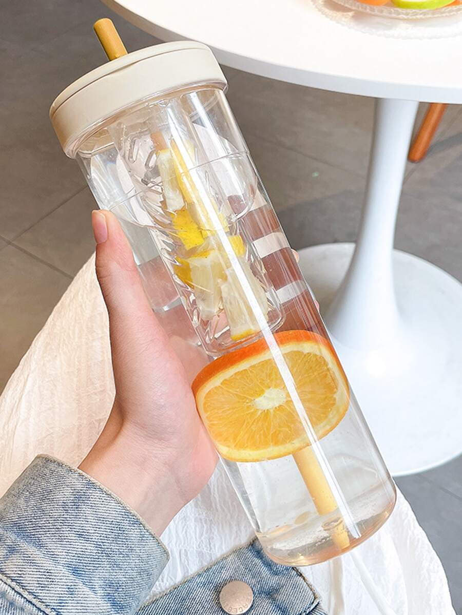 1pc Transparent Plastic Tumbler - Yellow - View 1
