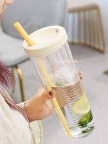 1pc Transparent Plastic Tumbler - Yellow - View 3