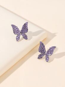 水鑽蝴蝶耳釘 - 紫色 - 查看 2