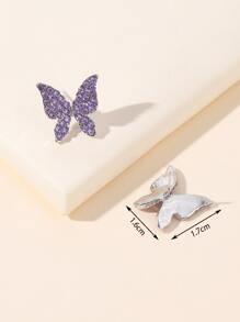 水鑽蝴蝶耳釘 - 紫色 - 查看 3