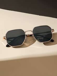 1 Pair Geometric Metal Glasses, Suitable For All Face Shapes, Women's Fashion Eyewear, Holiday Gift, Daily Shopping, Vacation Outfit Accessory, Summer Beach, Outdoor Activities, Travel - 灰色 - 查看 4