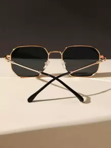 1 Pair Geometric Metal Glasses, Suitable For All Face Shapes, Women's Fashion Eyewear, Holiday Gift, Daily Shopping, Vacation Outfit Accessory, Summer Beach, Outdoor Activities, Travel - 灰色 - 查看 5