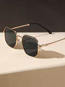 1 Pair Geometric Metal Glasses, Suitable For All Face Shapes, Women's Fashion Eyewear, Holiday Gift, Daily Shopping, Vacation Outfit Accessory, Summer Beach, Outdoor Activities, Travel - 灰色 - 查看 6