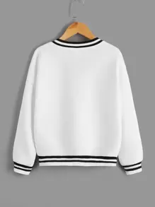 SHEIN Explorewe Tween Girl Letter Patched Striped Trim Drop Shoulder Sweatshirt - White - View 2
