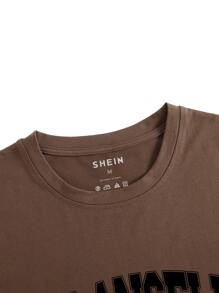 男士字母圖案T恤 - 咖啡棕 - 查看 4