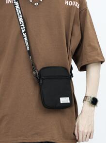 High School Students University Freshman Multifunctional Sling Bag Shoulder Bag Casual Bag Mini Men Letter Patch Square Bag, Handbag For Travel,College,Outdoors,Sports,Commute Crossbody Bag Side Bag Holiday Essentials Lightweight Carry On With Adjustable Strap Square Bags Fabric Minimalist Portable Outdoor Dad Gifts Father Gifts Men Gifts Present Valentines Gifts College Bag Fathers Day Gifts SummerFor Books Back To School Multi-Functional Dorm Sling Bag For Man Man Bag Cross Body Bag Side Bag School Supplies Fall Messenger Bag Bag For Man Cylinder Bag Old Money Halloween Christmas - Black - View 2