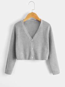 Niñas Cárdigan tejido de canalé - Gris - Ver 1