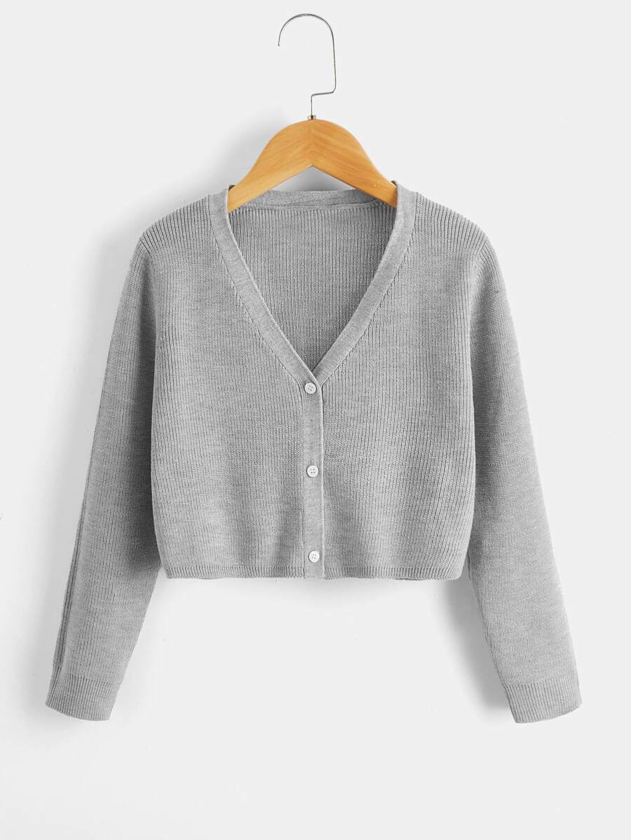 Niñas Cárdigan tejido de canalé - Gris - Ver 1