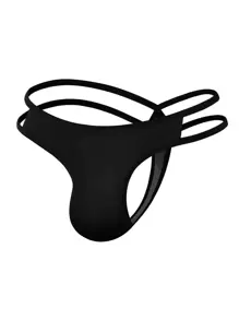 Men Criss Cross Back Thong - Black - View 1