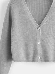 Niñas Cárdigan tejido de canalé - Gris - Ver 3