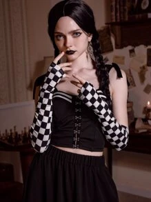 ROMWE Grunge Punk Găng tay - Đen và trắng - Xem 2