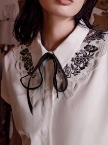 Ashley Baxter 暗黑學院風蝴蝶和花卉圖案假領子 - 白色 - 查看 1