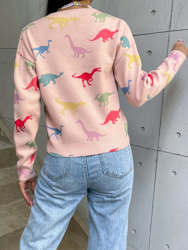 Dinosaur Pattern Drop Shoulder Sweater | SHEIN USA
