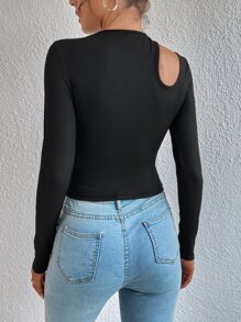 SHEIN BAE Solid Cut Out Tee - Black - View 2