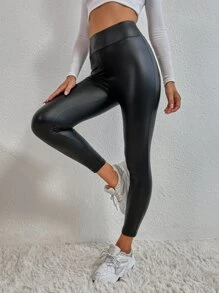 SHEIN Essnce 寬腰帶PU皮革緊身打底褲