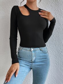 SHEIN BAE Solid Cut Out Tee - Black - View 4