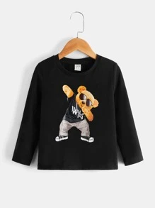 SHEIN Young Boy Cartoon Graphic Tee - Black - View 1