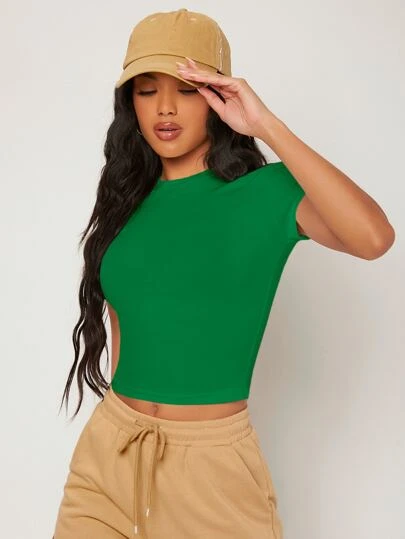 SHEIN BASICS Solid Form Fitted Tee/Summer