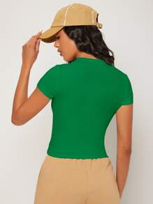 SHEIN BASICS Solid Form Fitted Tee - Green - View 2