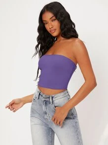 SHEIN BASICS Solid Crop Tube Top - Violet Purple - View 5