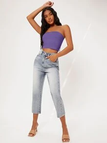 SHEIN BASICS Solid Crop Tube Top - Violet Purple - View 6
