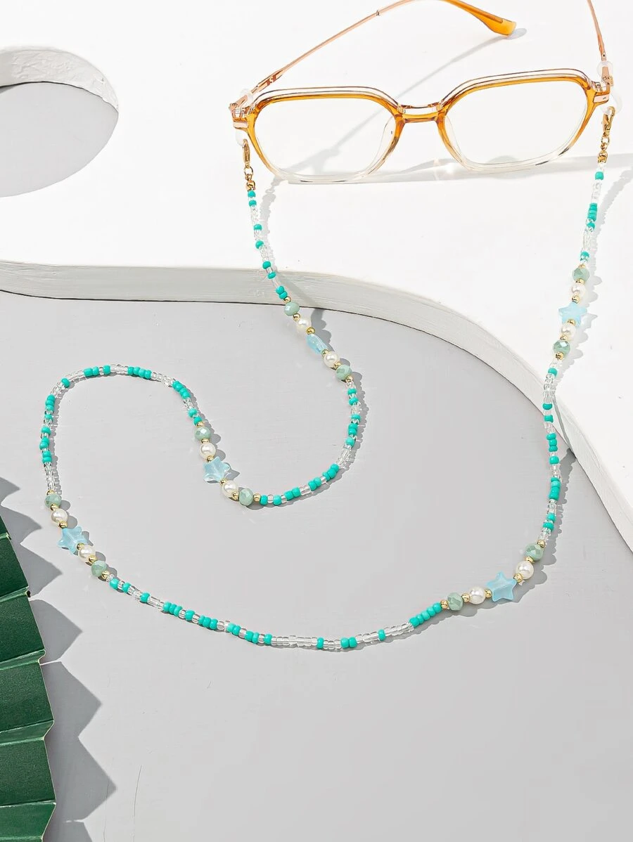 Chuỗi kính đính cườm trang trí sao & giả ngọc trai - Màu xanh Bạc hà - Xem 1