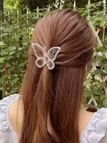 2pcs Faux Pearl Decor Butterfly Design Y2K Hair Claw Street Claw Clips Hair Clips Hair Jaw Clip Hair Clamps Hair Clutch Hair Claw Clip, School Stuff, College, Pearl Hair Accessories Fall Winter For Vacation Outfits Woman Summer Beach, Holiday, Travel - Multicolor - View 3