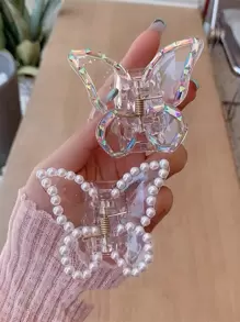 2pcs Faux Pearl Decor Butterfly Design Y2K Hair Claw Street Claw Clips Hair Clips Hair Jaw Clip Hair Clamps Hair Clutch Hair Claw Clip, School Stuff, College, Pearl Hair Accessories Fall Winter For Vacation Outfits Woman Summer Beach, Holiday, Travel - Multicolor - View 4