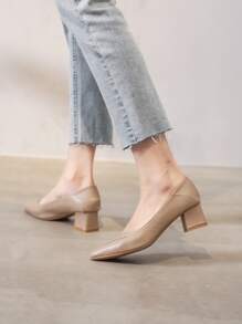 尖頭粗跟淺口高跟鞋 - 棕色 - 查看 2