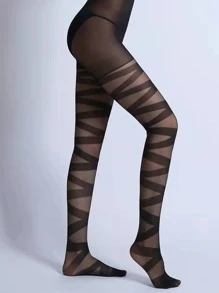 ROMWE Academia Two Tone Tights - Black - View 3