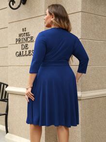 Nemidor 大码夏季休闲纯色系腰连衣裙 - 寶藍色 - 查看 2