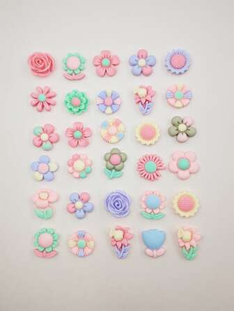 30入組隨機花朵形狀DIY頭髮配飾