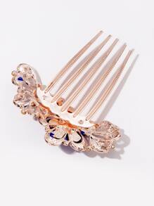 Rhinestone & Flower Decor Hair Comb - Blue - View 2