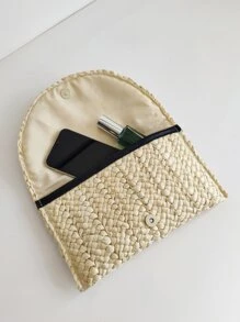 Minimalist Flap Straw Bag - Beige - View 3