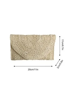 Minimalist Flap Straw Bag - Beige - View 5