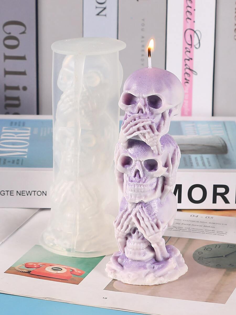 1 Khuôn làm nến hình đầu lâu, Khuôn làm xà phòng, Khuôn xà phòng nhựa Epoxy nến cao su silicon 3D, Khuôn tự làm để làm nến thơm trang trí ngày lễ - Trong sáng - Xem 1