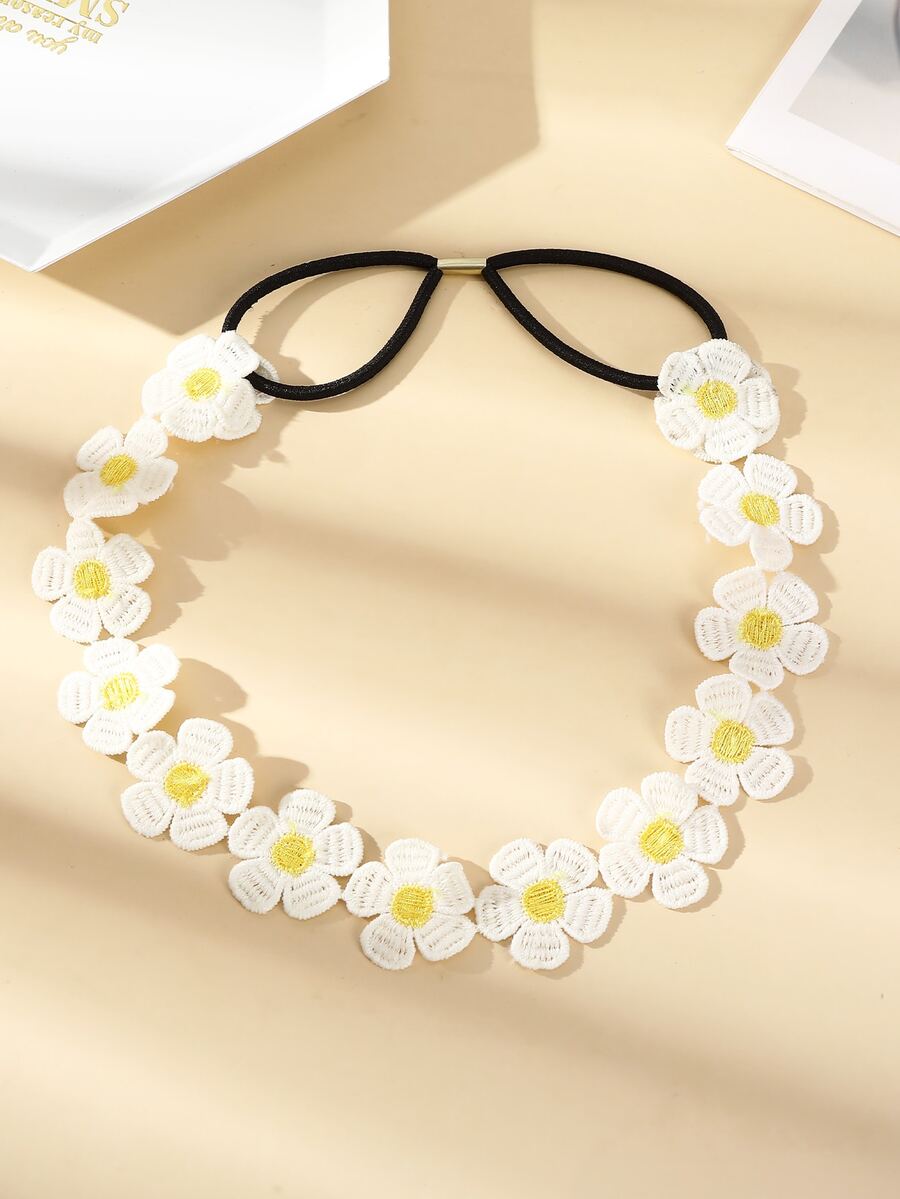 1 件針織花朵髮帶 - 白色 - 查看 1