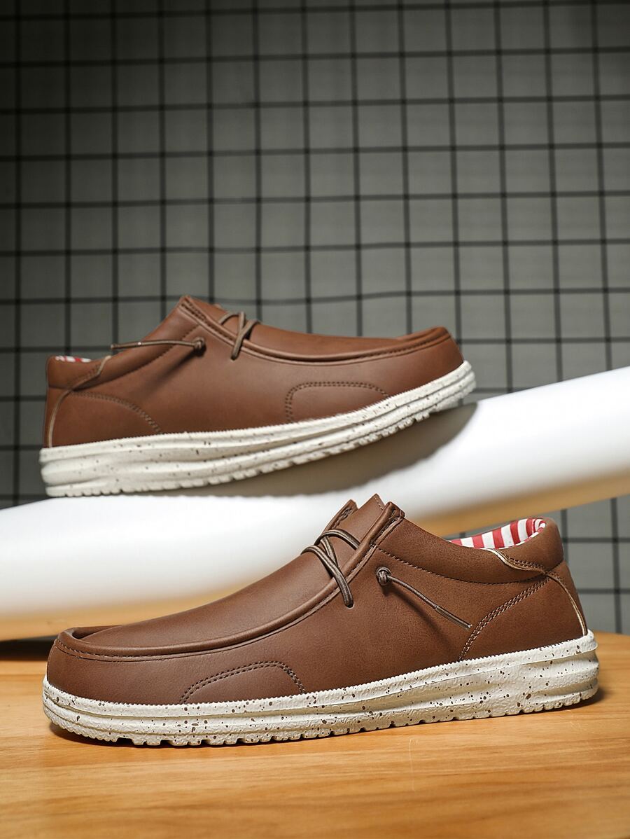 Giày lười buộc dây phía trước tối giản cho nam, Giày đế xuồng vải màu nâu giải trí - Màu be - Xem 1