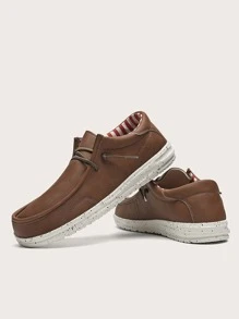 Giày lười buộc dây phía trước tối giản cho nam, Giày đế xuồng vải màu nâu giải trí - Màu be - Xem 4