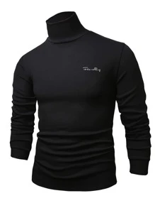 Manfinity Tops Nam Lá thư Giải trí - màu đen - Xem 1
