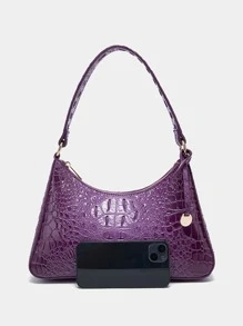 鱷魚壓紋流浪包附包飾 - 紫色 - 查看 3
