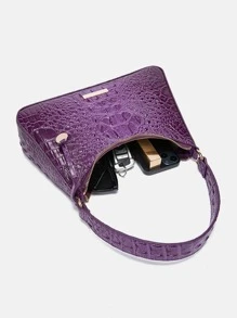 鱷魚壓紋流浪包附包飾 - 紫色 - 查看 8