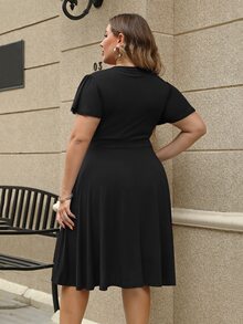 Vestido cruzado unicolor con nudo lateral - Negro - Ver 2