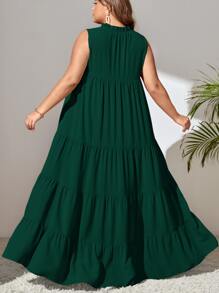 SHEIN LUNE Plus Tie Neck Ruffle Hem Smock Dress