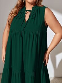 SHEIN LUNE Plus Tie Neck Ruffle Hem Smock Dress