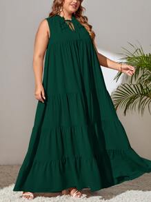 SHEIN LUNE Plus Tie Neck Ruffle Hem Smock Dress