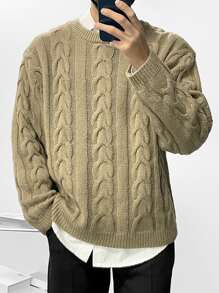 DAZY Men Cable Knit Jumper Without Shirt - Khaki - View 1