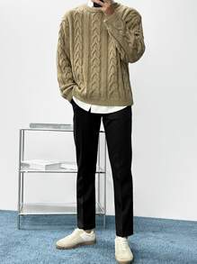 DAZY Men Cable Knit Jumper Without Shirt - Khaki - View 3