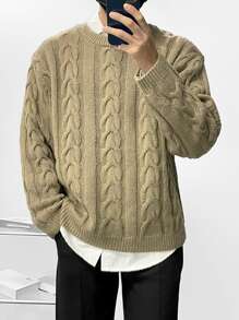 DAZY Men Cable Knit Jumper Without Shirt - Khaki - View 4